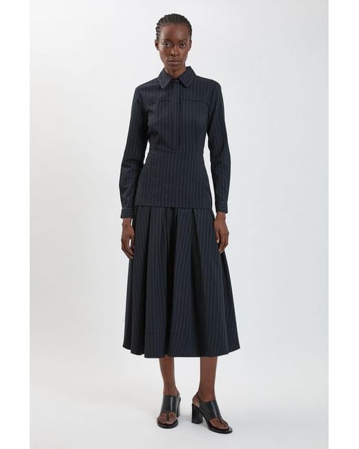 Karen Millen Blue Tailored Pinstripe Collared Maxi Dress
