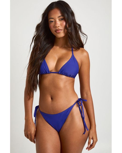 Boohoo Blue Essentials Tie Side Bikini Bottom