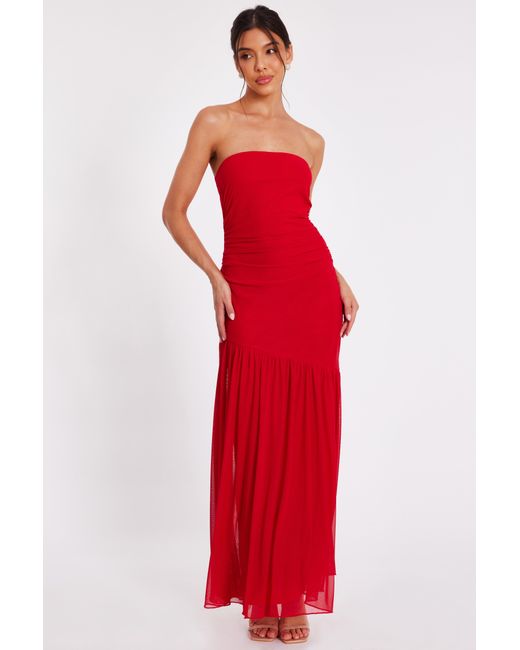 Quiz Red Mesh Bandeau Midaxi Dress