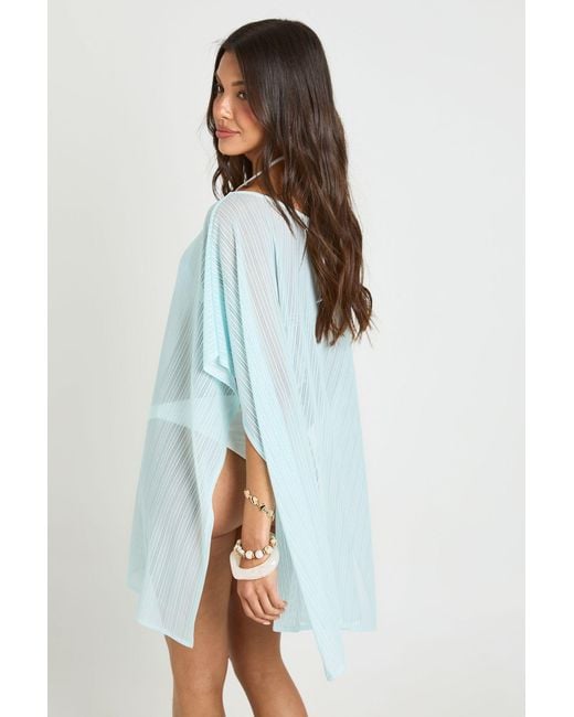 Boohoo Blue Sheer Mesh Cape Beach Dress