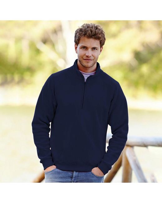 Fruit Of The Loom Blue Premium 70/30 Zip Neck Sweatshirt (Deep) for men