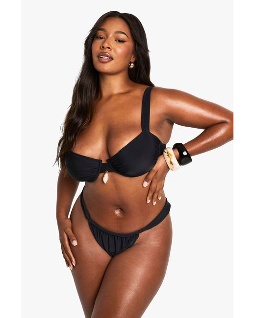 Boohoo Black Plus Shell Trim Underwire Bikini Top