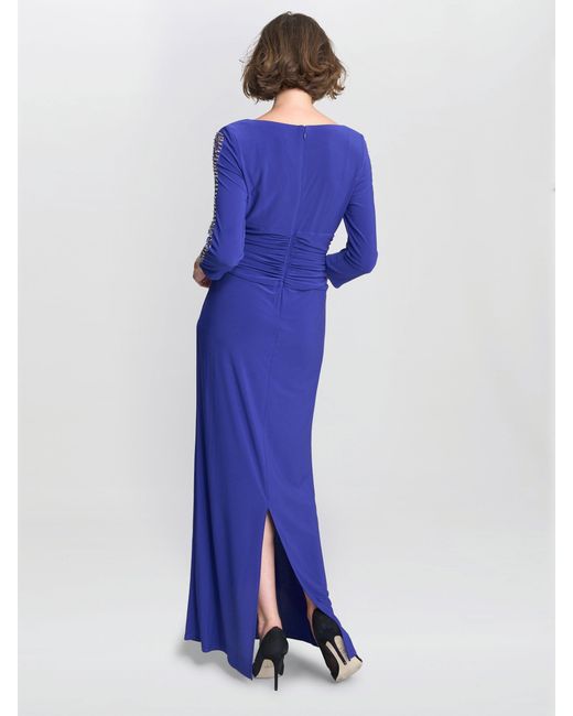 Gina Bacconi Blue Hollie Embellished Sleeve Maxi Dress