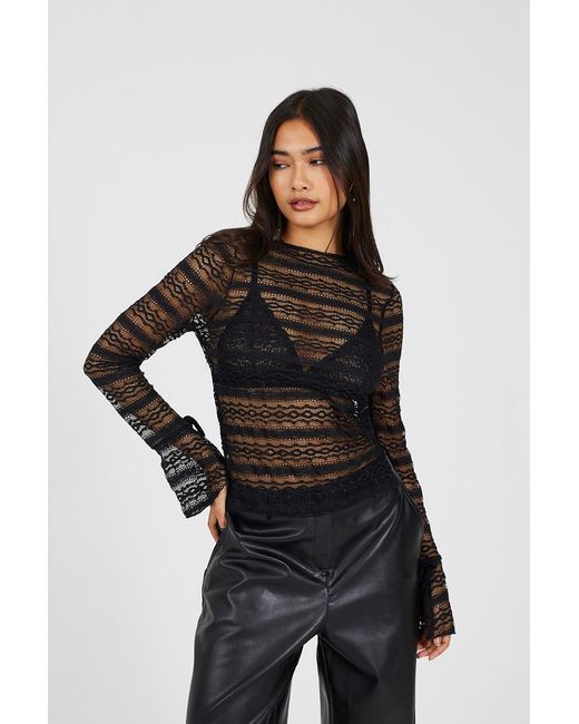 Brave Soul Black Long Sleeve Lace Top Cotton