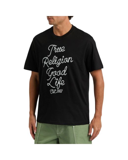 True Religion Black T Shirts Crew Neck Short Sleeve Summer Casual Cotton Soft Tee for men