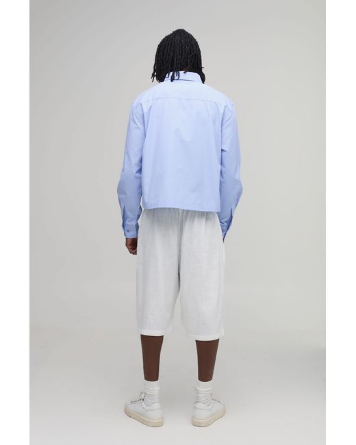 BoohooMAN Blue Tall Oversized Crop Embroidered Stripe Shirt for men