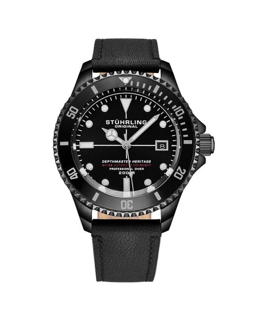 Stuhrling Black Swiss Automatic Depthmaster Heritage 883Hb 42Mm Diver for men