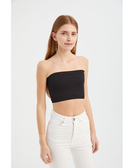 Hiccup White Strapless Basic Crop Top