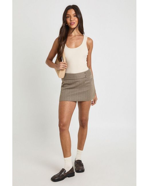 Boohoo Brown Herringbone Button Detail Tailored Skort