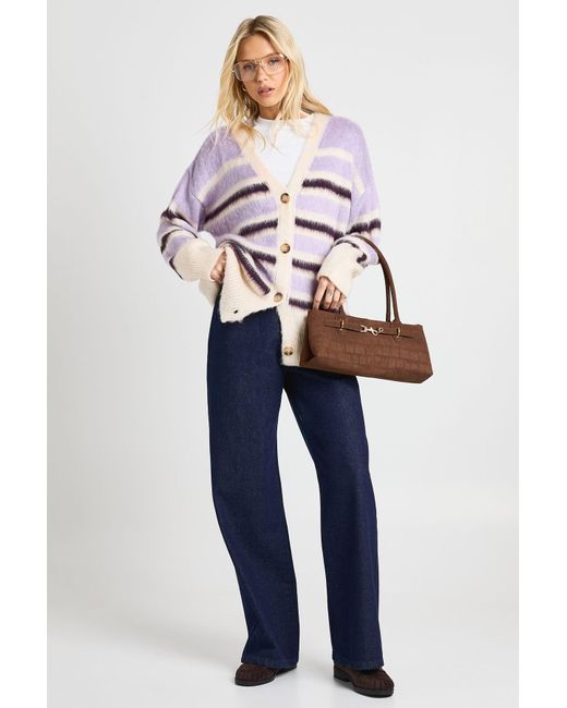Boohoo Blue Super Soft Button Neck Detail Oversized Boyfriend Cardigan