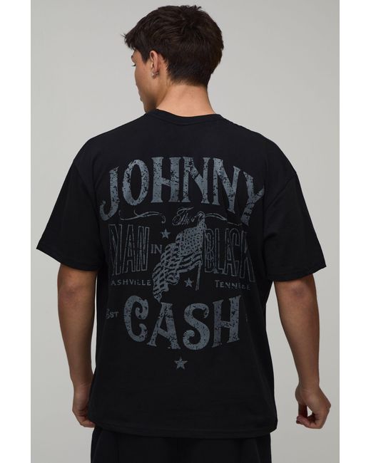 BoohooMAN Black Oversized Johnny Cash License Print T-Shirt for men