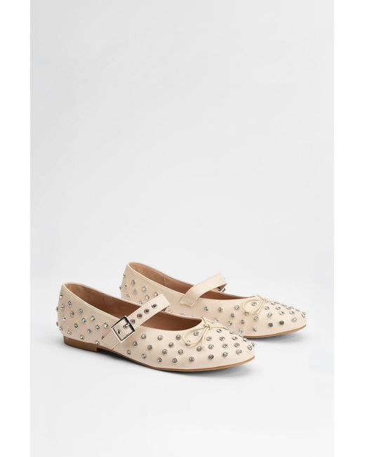 Faith Natural Gracie Faux Leather Diamante Studded Mary Jane Ballerinas