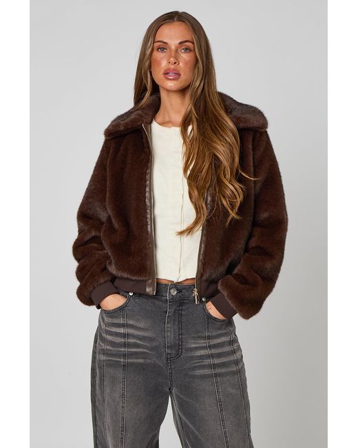Urban Bliss Brown Fur Bomber Jacket