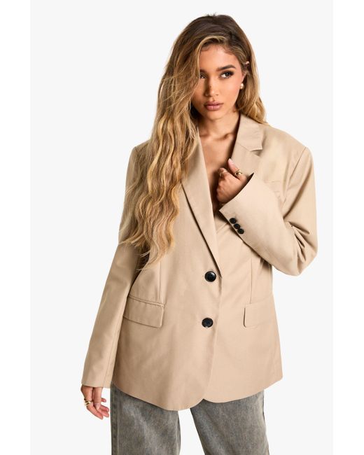 Boohoo Natural Oversized Hem Split Single Breasted Blazer