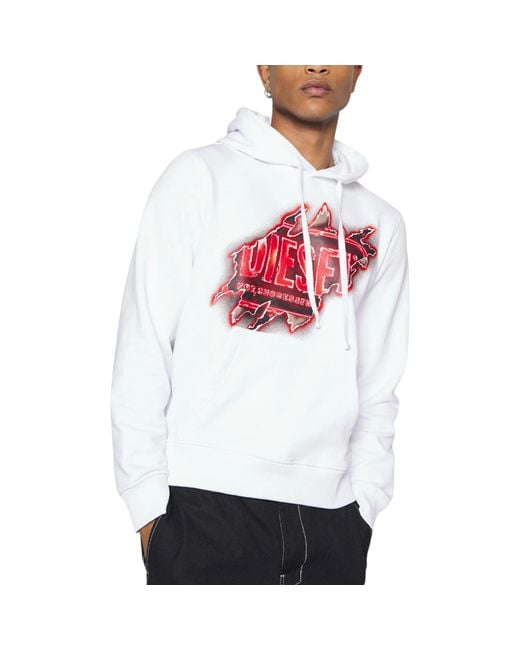 DIESEL White S Ginn E8 Hoodie Long Sleeve Printed Logo Pullover Hooded Sweatshirt for men