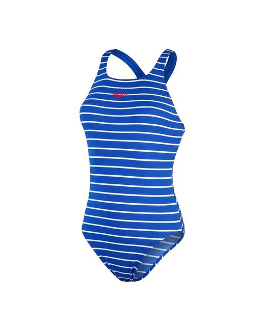 Speedo Blue Endurance Horizontal Stripe Swimsuit