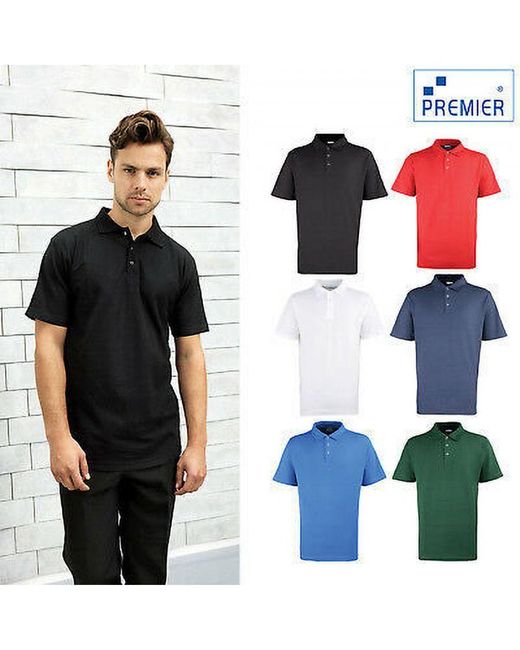 PREMIER Black Stud Heavyweight Plain Pique Polo Shirt for men