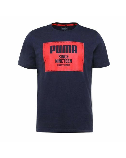 PUMA Blue Graphic Logo Short Sleeve Crew Neck T-Shirt 852395 06 Cotton for men