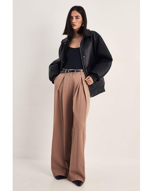 Nasty Gal Gray Double Pleated Wide Leg Tailored Pants