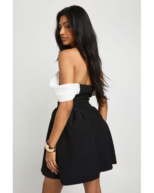 Boohoo Black Contrast Drape Detail Mini Skater Dress