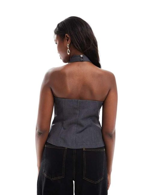ONLY Blue Tailored Halterneck Top With Tie Detail