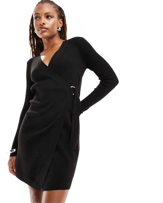 Jdy Black Wrap Knitted Mini Dress