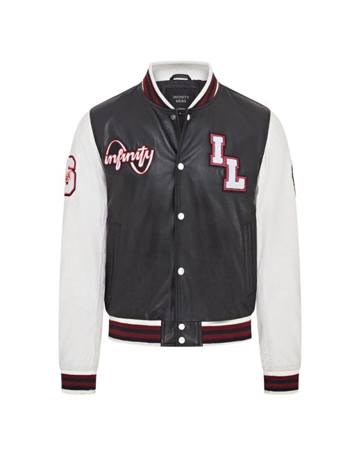 Infinity Leather Black Baseball Letterman Bomber Jacket for men