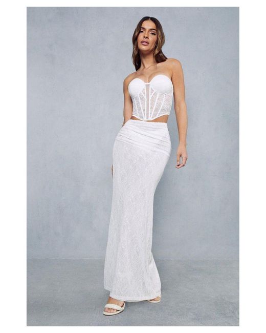 MissPap Gray Lace Ruched Side Maxi Skirt