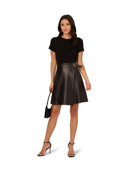 Adrianna Papell Black Ponte Faux Leather Dress