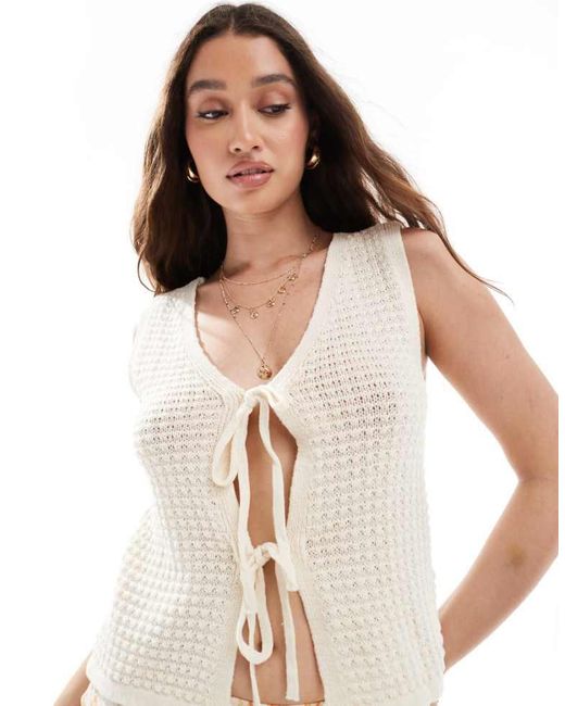 Vero Moda White Crochet Knitted Tie Front Top