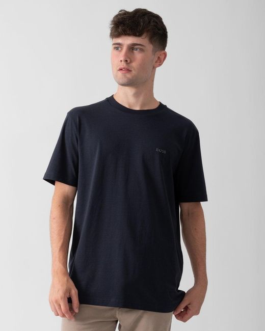 Boss Blue Boss Tee Stretch Cotton T-Shirt With Contrast Logo Colour: Dark 404, Size: L for men