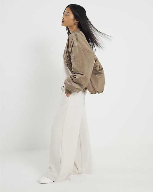River Island White Joggers Petite Premium Wide Leg Viscose