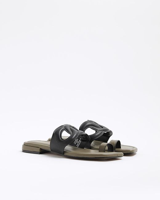 River Island White Flat Sandals Toe Loop Pu