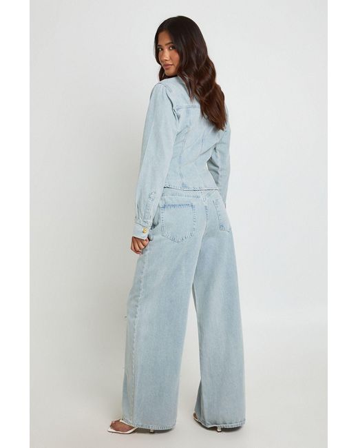 Boohoo Blue Button Wide Leg Jean