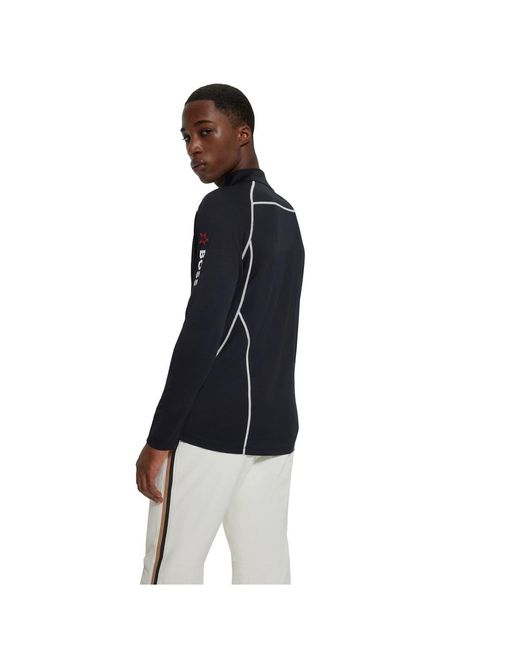 Boss Blue Zip Neck Long Sleeve Sweatshirt for men