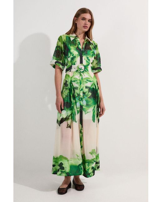 Karen Millen Petite Floral Organdie Woven Midi Shirt Dress in