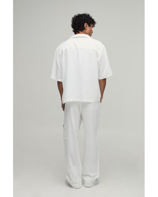 BoohooMAN Gray Linen Oversized Short Sleeve Cargo Shirt & Baggy Trouser Set for men