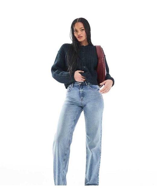 ONLY Blue Ella Mid Waist Straight Fit Jeans