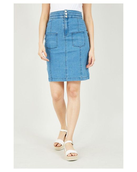Yumi' Blue Denim Patch Pocket Skirt Cotton