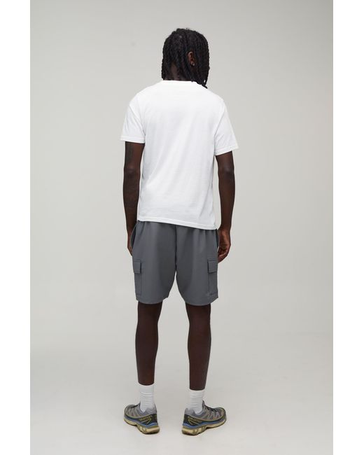 BoohooMAN Gray Slim Fit Elasticated Technical Stretch Cargo Shorts for men