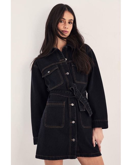 Nasty Gal Blue The Utility Denim Shirt Dress
