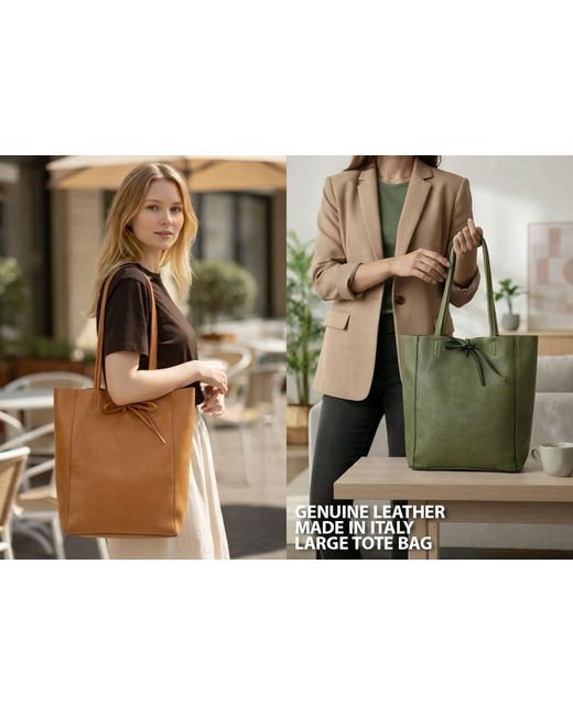 Woodland Leathers Gray Genuine Italian Leather Tote Bag Large Soft Shoulder Handbag