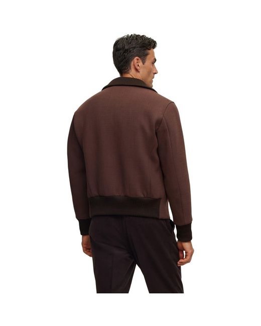 Boss Brown Calim Solid Patterned Bomber Jacket With Ribbed Cuff for men