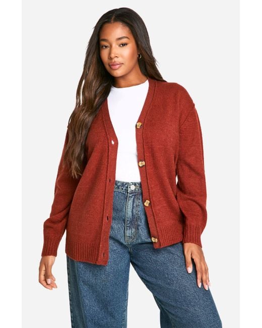 Boohoo Red Plus Seam Detail Soft Knit Boyfriend Oversized Cardigan
