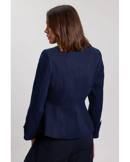 Karen Millen Blue Cotton Tailored Button Detail Peplum Blazer