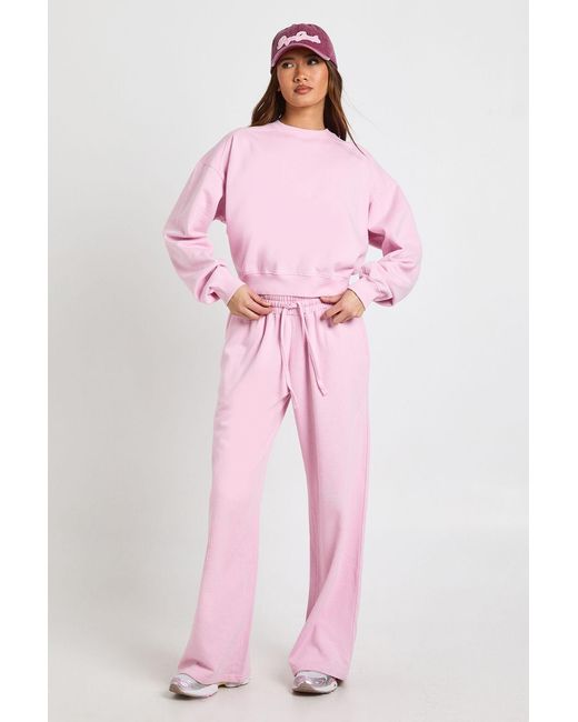 Boohoo Pink Washed Ribbed Detail Straight Leg Tracksuit