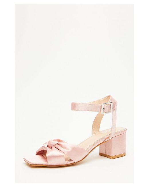 Quiz Pink Satin Knot Heeled Sandals | Lyst UK
