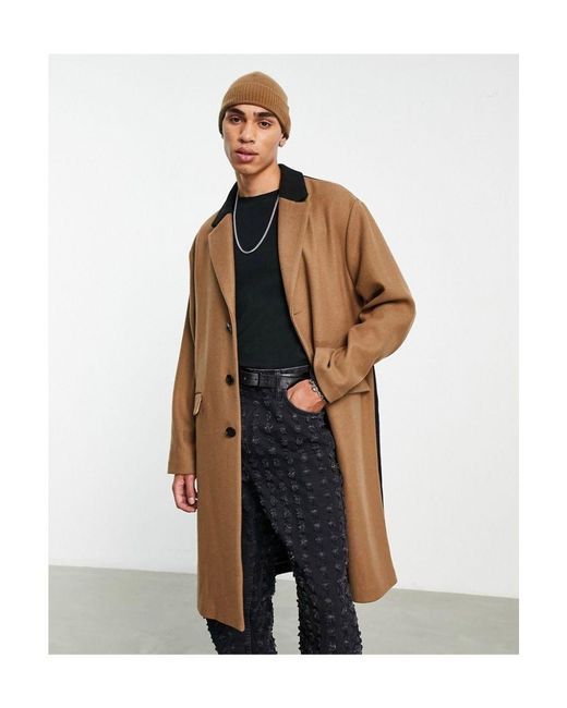 TOPMAN Wool Blend Unlined Overcoat With Colour Block for Men Lyst UK