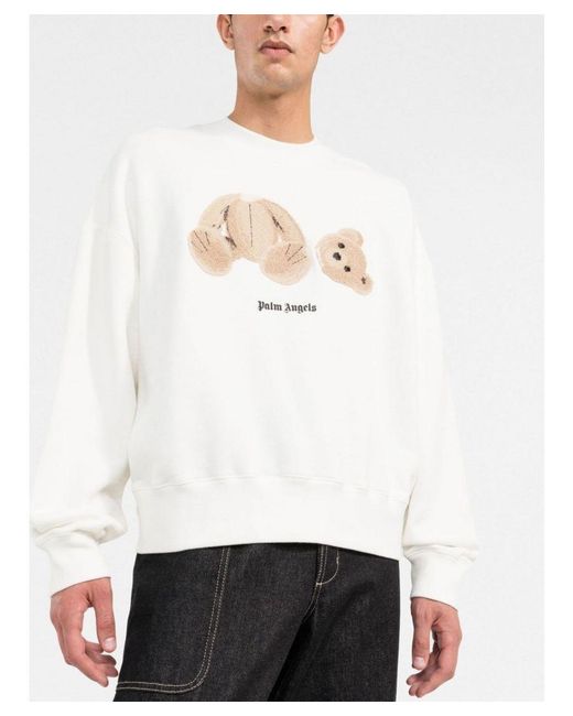 Palm Angels White Bear Crew Neck Sweatshirt for men