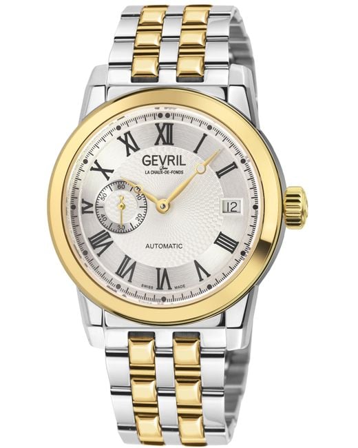 Gevril Metallic Madison 316L Stainless Steel Ipyg Case, Dial, Two Toned Ss/Ipyg Bracelet for men